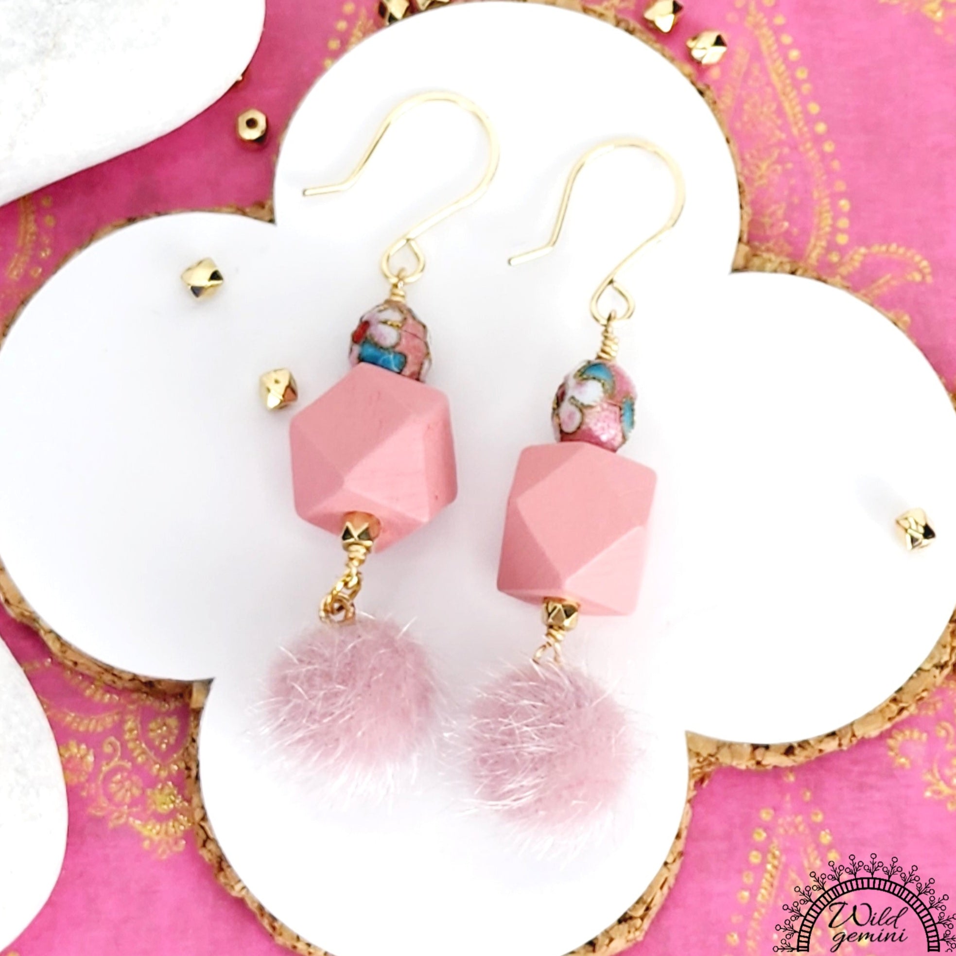 Pink Fuzzy Ball Earrings