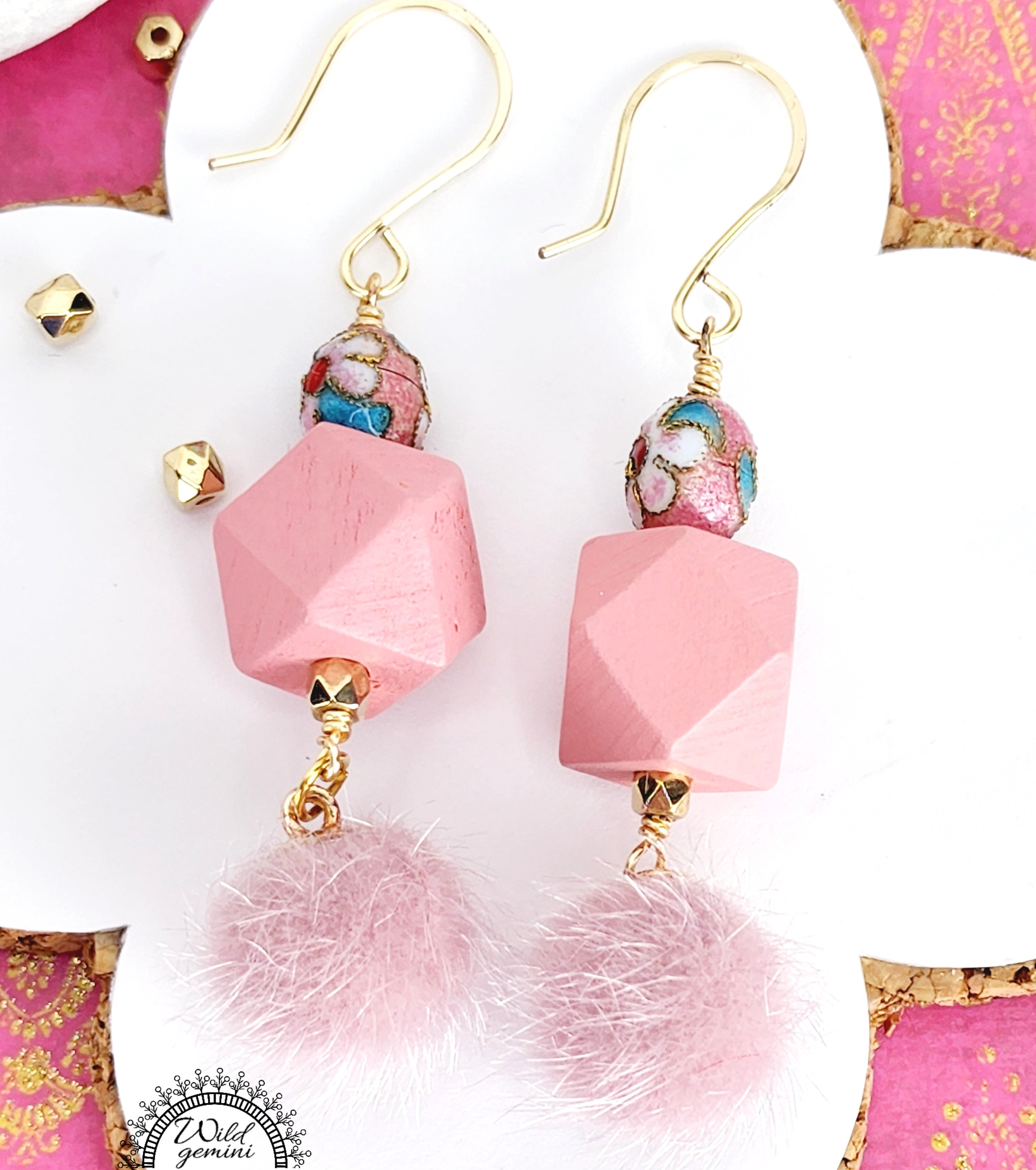 Pink Fuzzy Ball Earrings