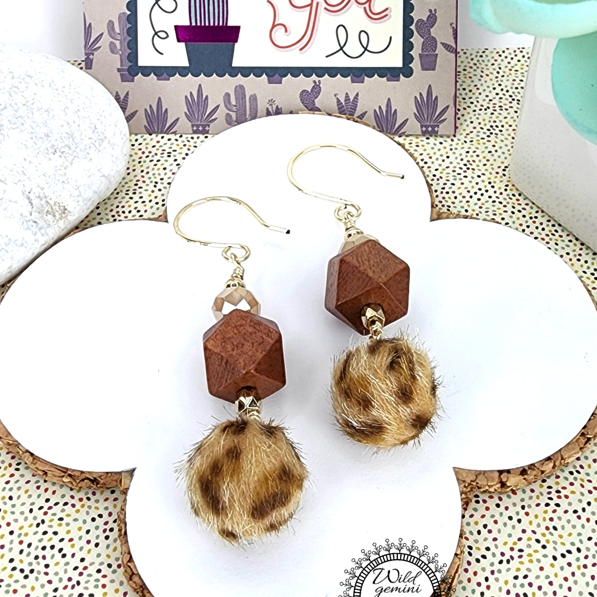 Animal Print Fuzzy Ball Earrings