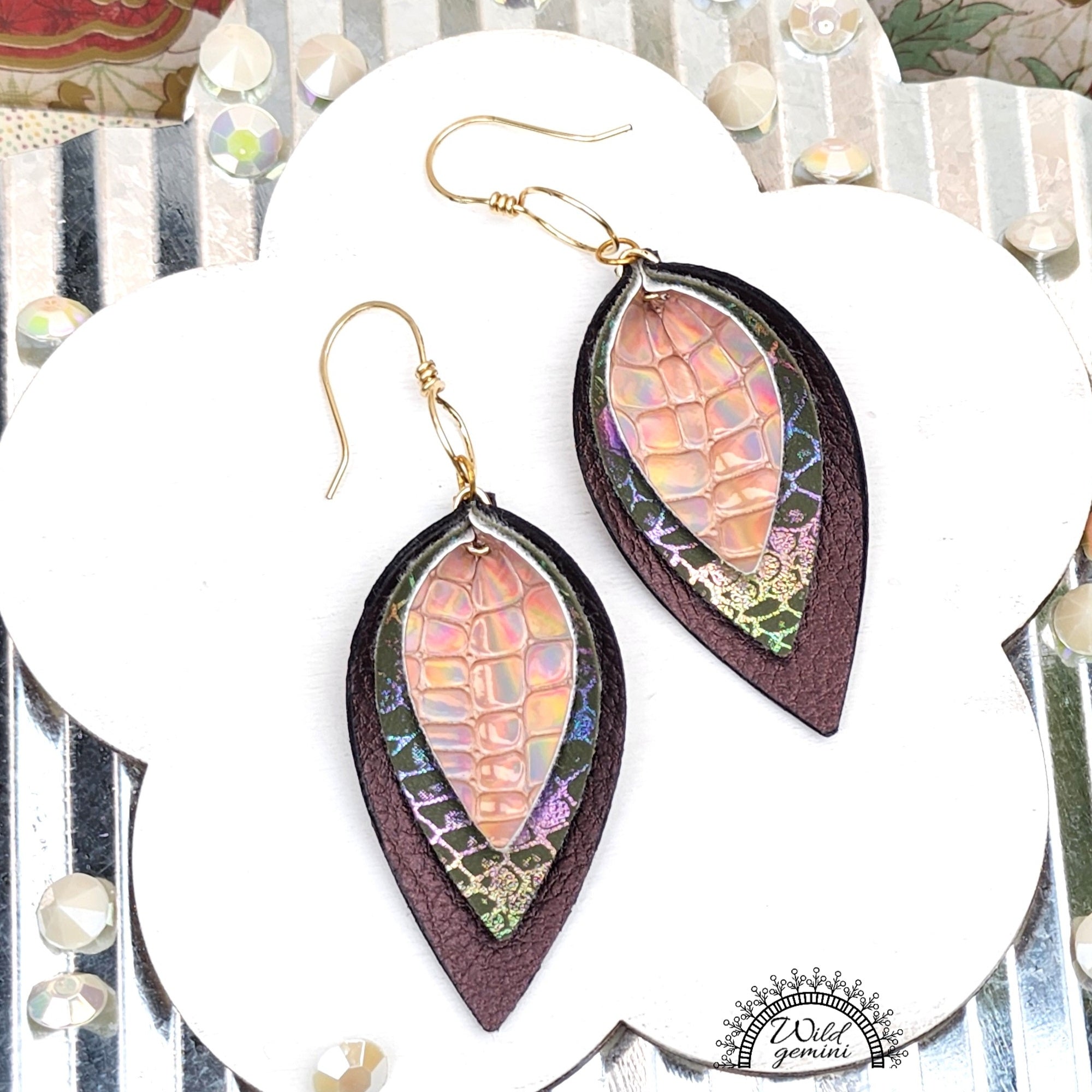 Faux Leather Triple Tear Drops Earrings