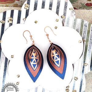 Faux Leather Copper Metallic Geometric Pinched Tear Drops Earrings