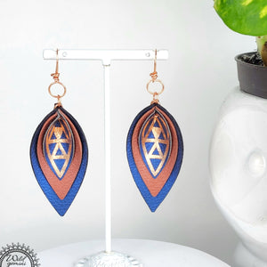 Faux Leather Copper Metallic Geometric Pinched Tear Drops Earrings