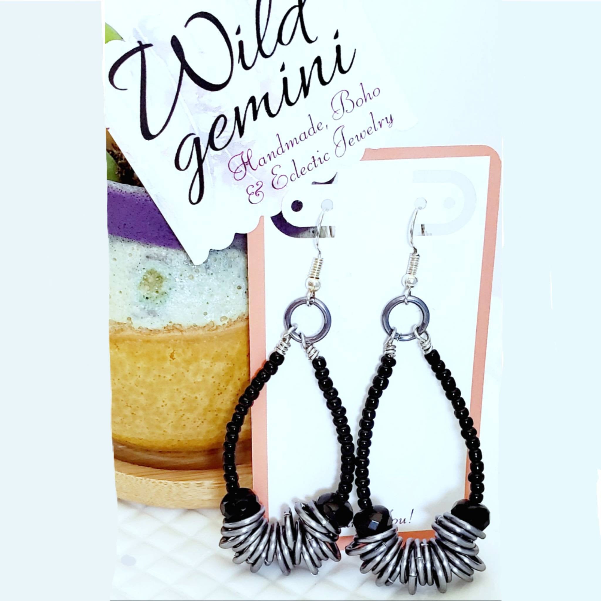 Black & Silver Hoop Earrings