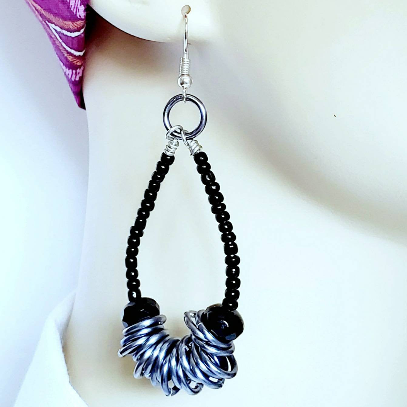 Black & Silver Hoop Earrings