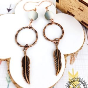 Boho Feather Earrings β Handmade Copper Dangles with Multicolor Glass Beads, Copper Rings & Feather Charms, 3.5β Long