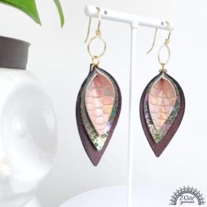 Boho Layered Leather Earrings – Handmade Faux Leather Drops in Brown, Gold & Multicolor with Gold Hooks, 3” Long Statement Dangles