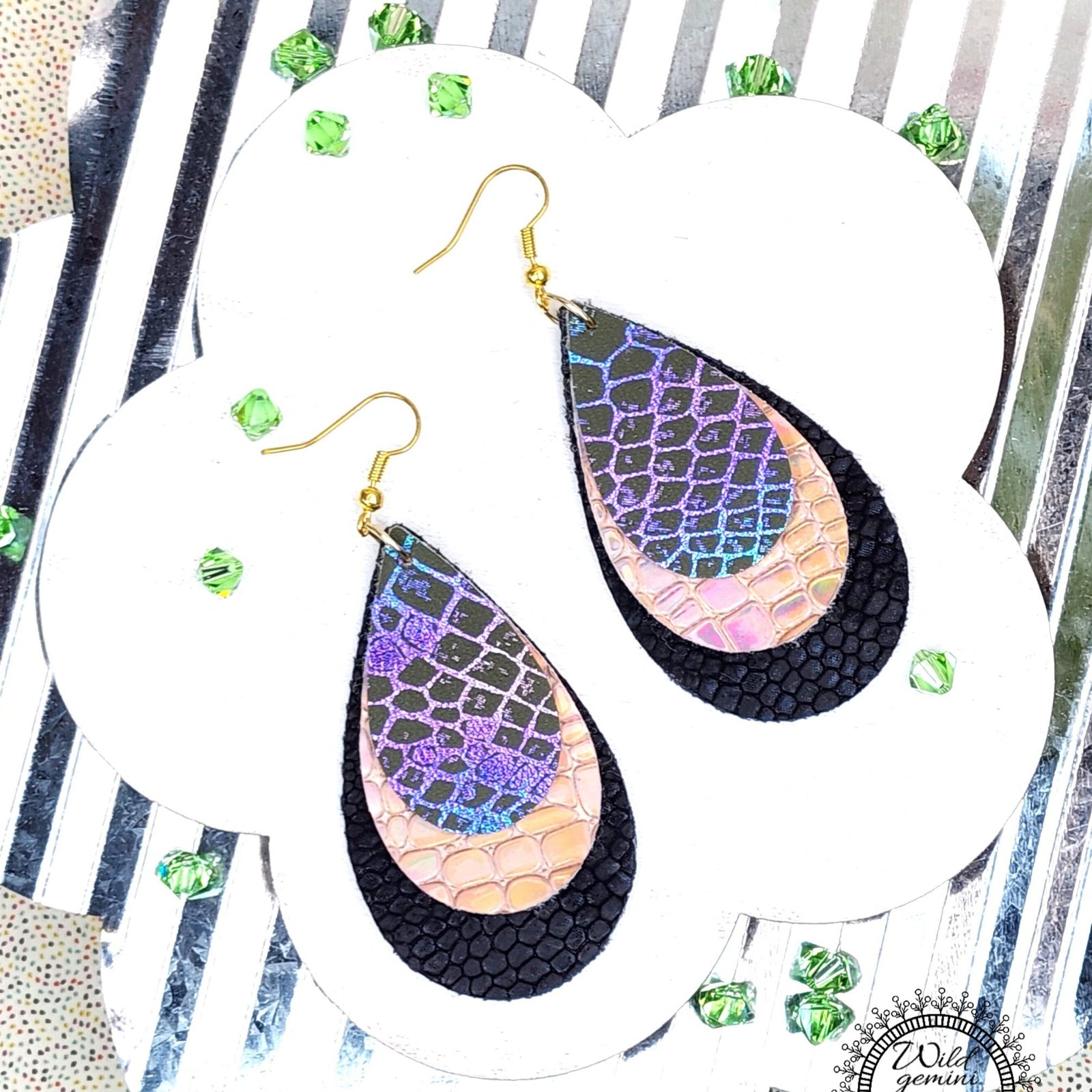 Boho Statement Earrings โ Handmade Faux Leather Drops in Black, Gold & Multicolor with Golden Hooks, 3โ Long Lightweight Dangles