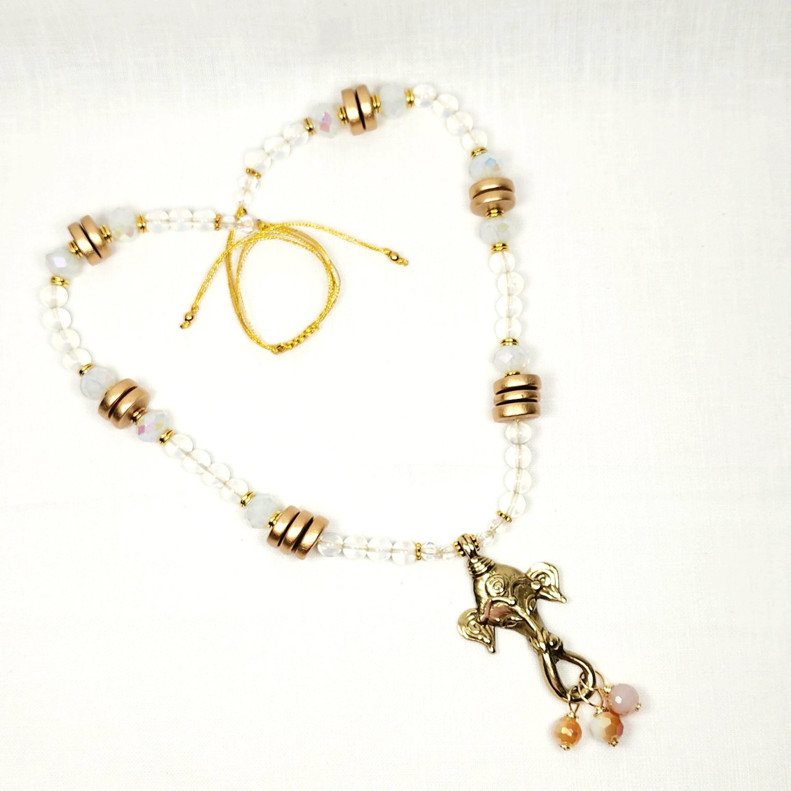 Ganesh Pendant Necklace โ Boho Moonstone Jewelry with Tibetan Elephant, Wood Beads, Gold Accents & Adjustable Cord - Image 3
