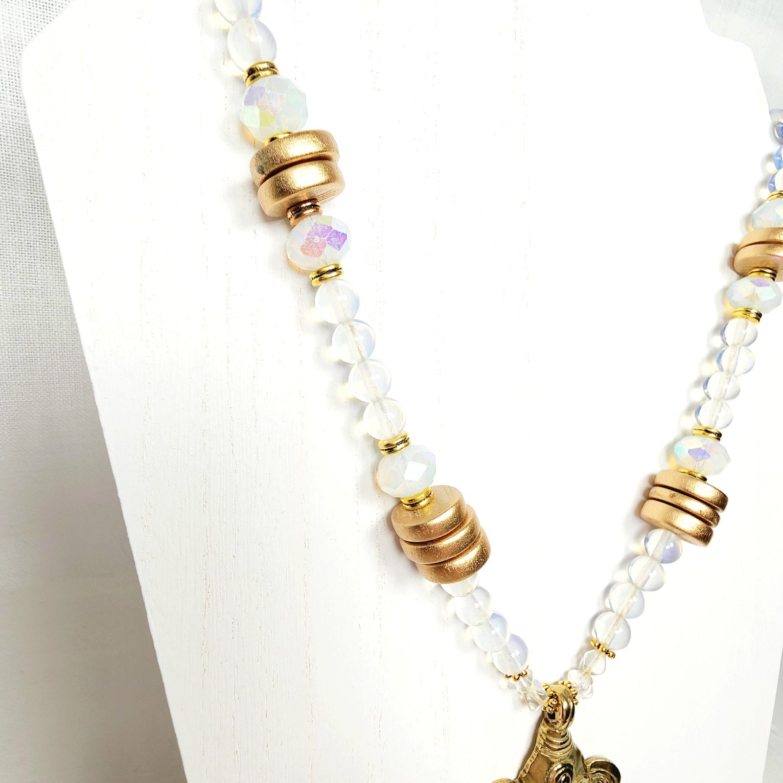 Ganesh Pendant Necklace โ Boho Moonstone Jewelry with Tibetan Elephant, Wood Beads, Gold Accents & Adjustable Cord - Image 5