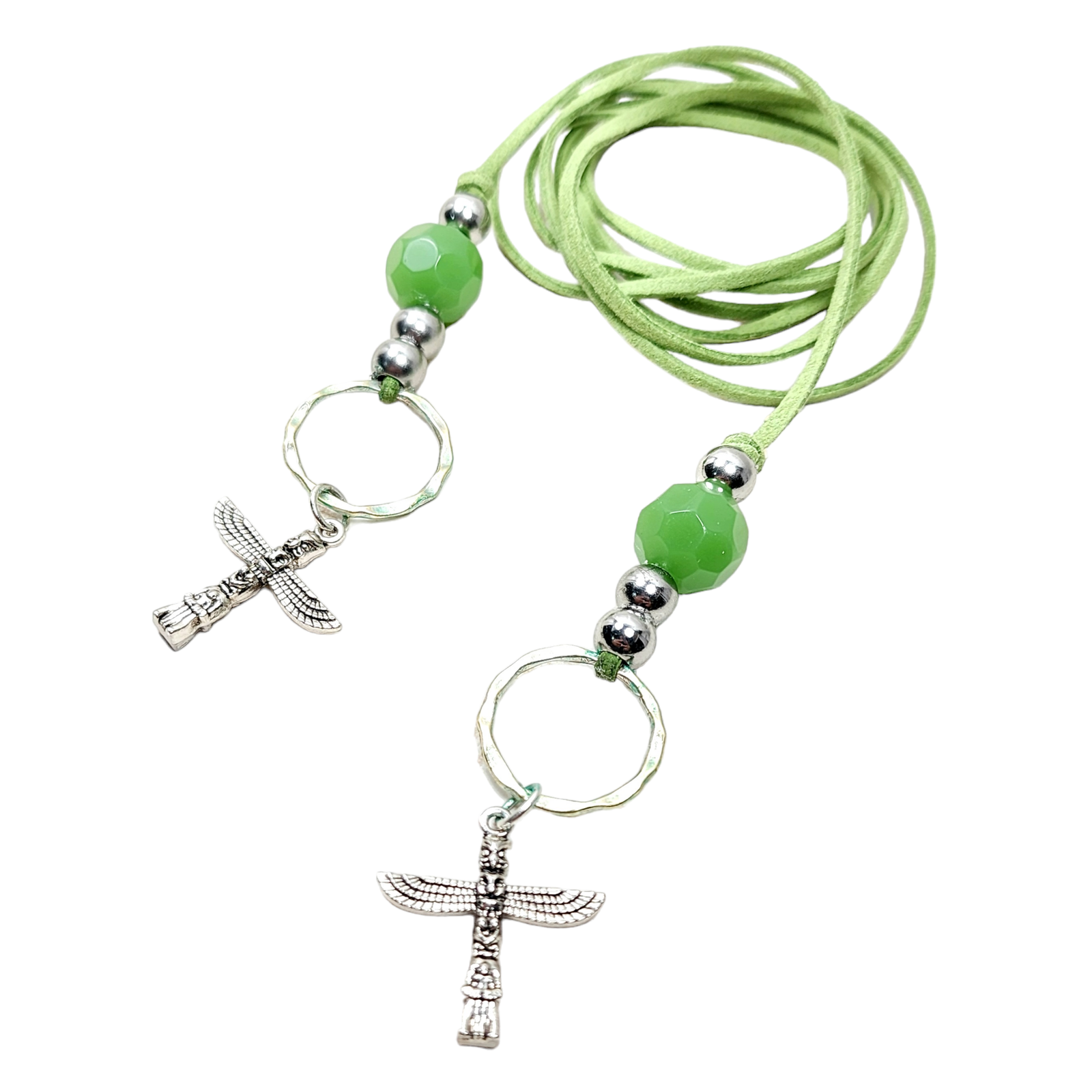 Boho Mayan Totem Necklace โ Handmade Jewelry with Silver Totem Charms, Green Aventurine, Sterling Beads & Faux Suede Cord - Image 4