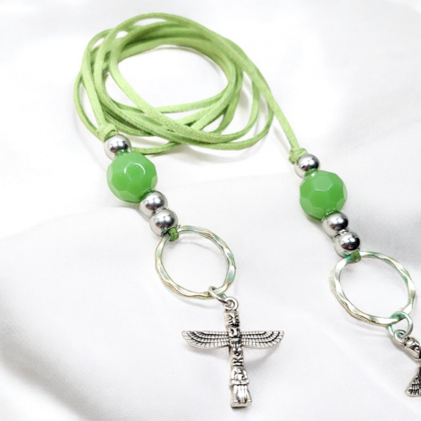 Boho Mayan Totem Necklace – Handmade Jewelry with Silver Totem Charms, Green Aventurine, Sterling Beads & Faux Suede Cord