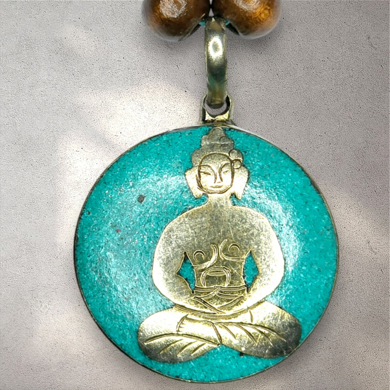 Turquoise Buddha Necklace – Handmade Tibetan Pendant with Wooden Beads, Glass Accents & Adjustable Cord – Spiritual Boho Jewelry - Image 4