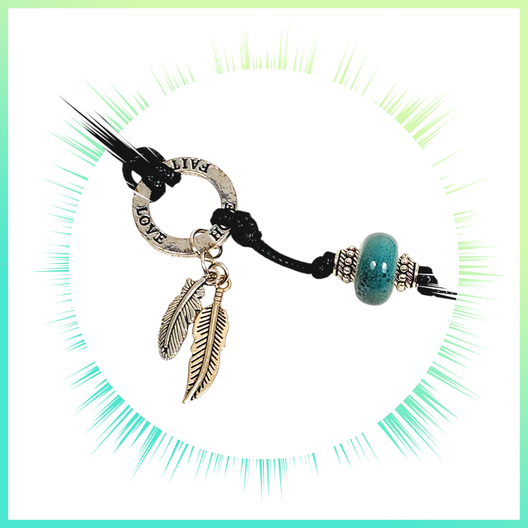 Aventurine Om Necklace โ Handmade Spiritual Jewelry with Teal Ceramic Beads, Inspirational Charms & Black Cord โ Boho Chakra Necklace - Image 5