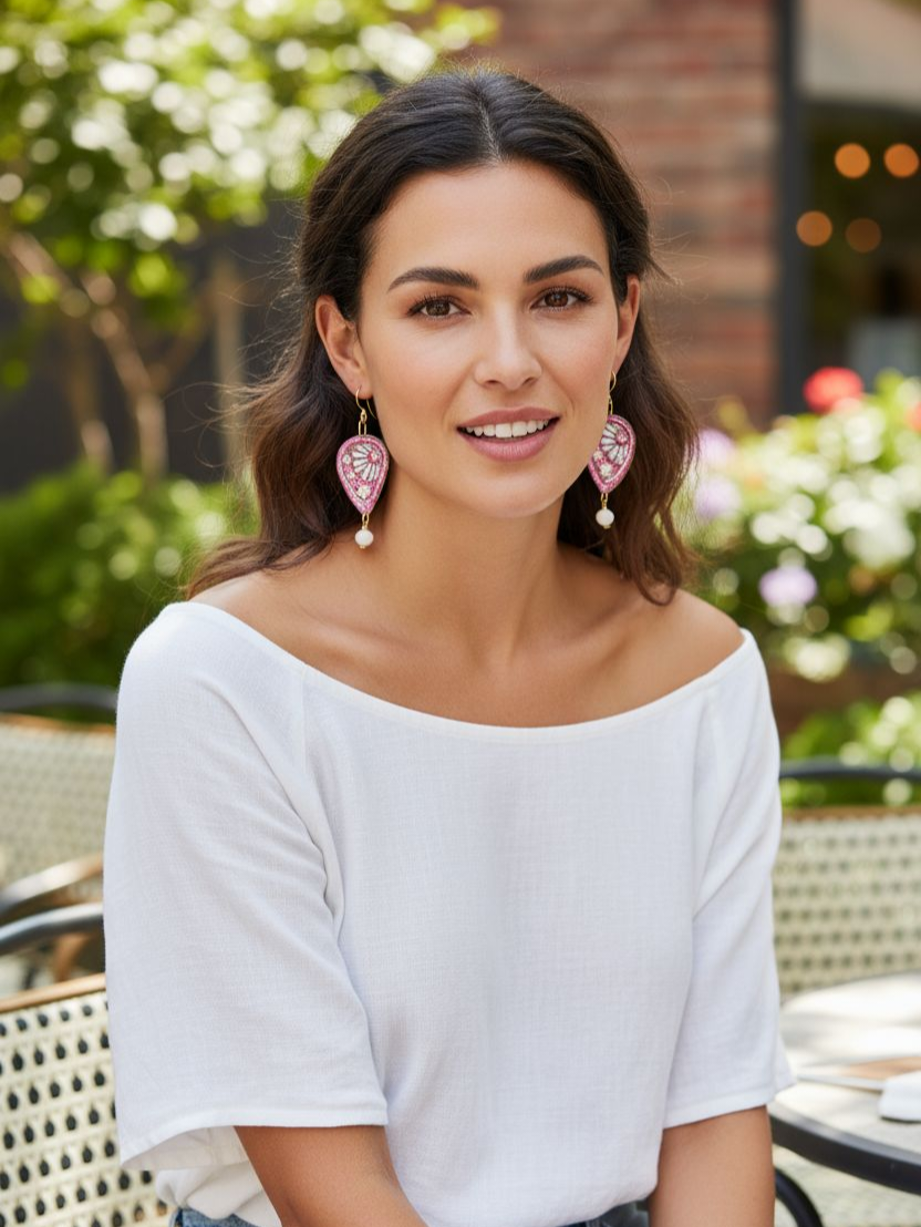 White Bloom Boho Earrings - Handmade Polymer Clay Dangle - Image 4