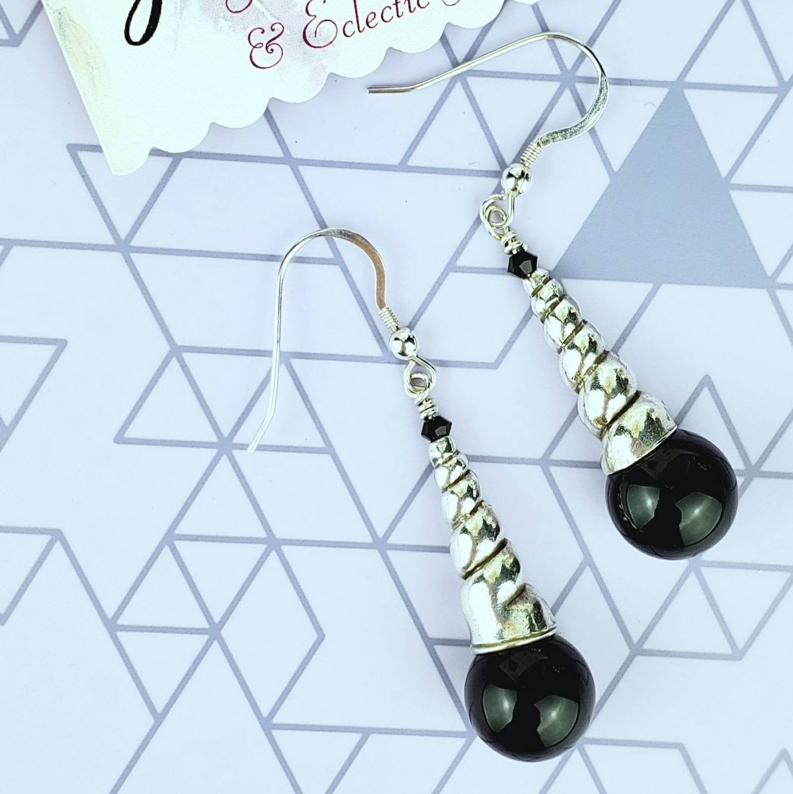 Sterling Silver Cone Onyx Earrings - Image 4