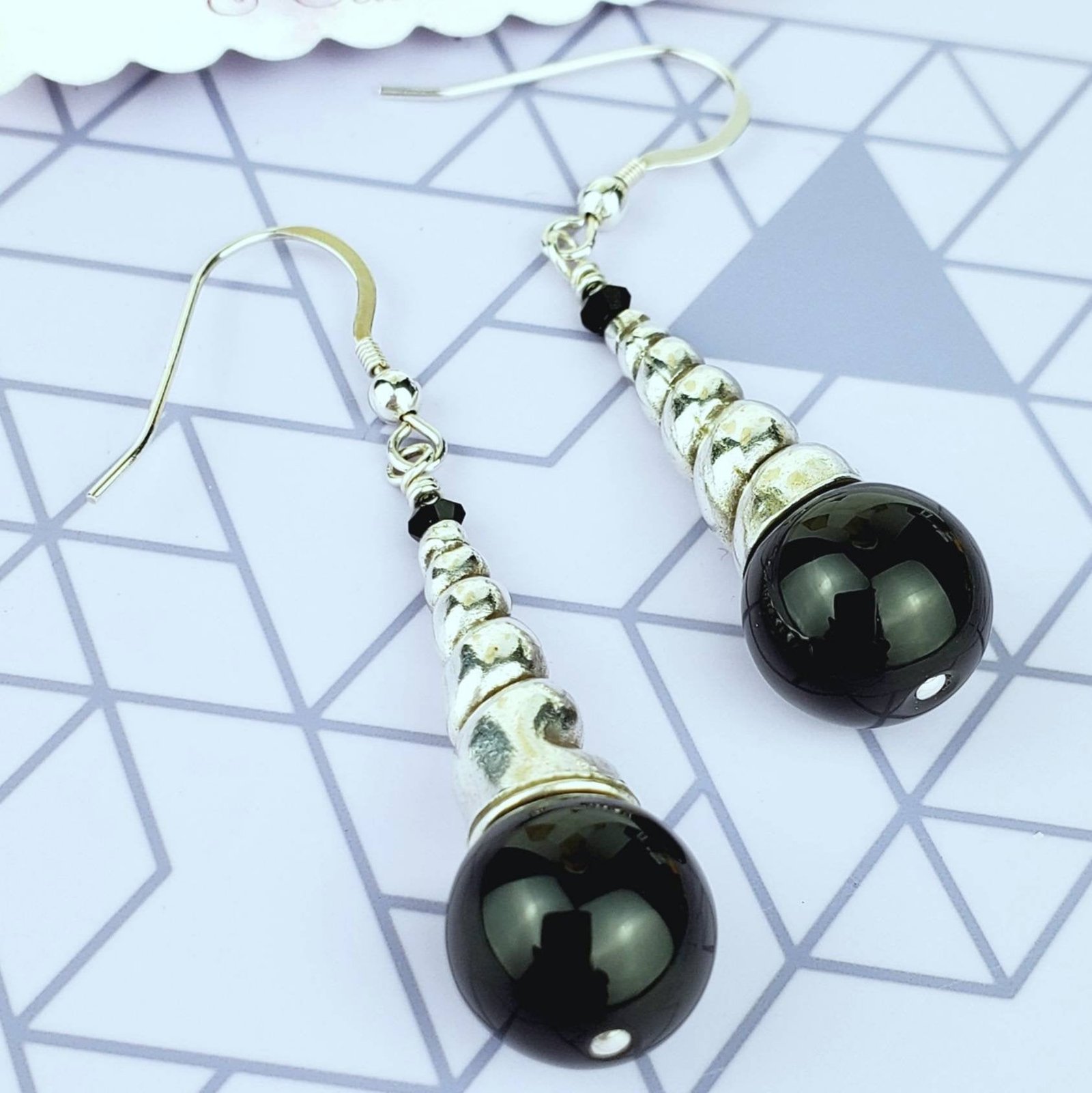 Sterling Silver Cone Onyx Earrings - Image 3