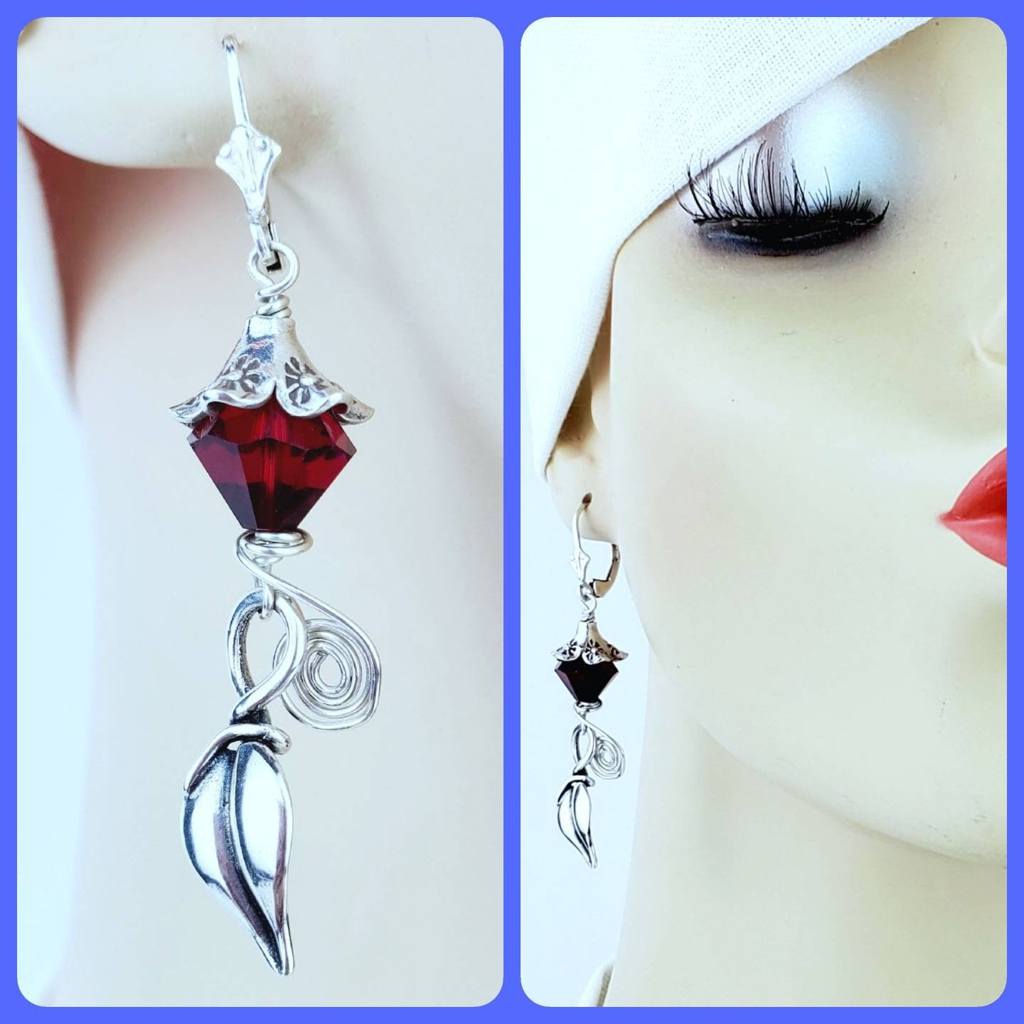 Sterling Silver Red Swarovski Earrings - Image 3