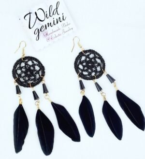 Black Feathers Dreamcatcher Earrings