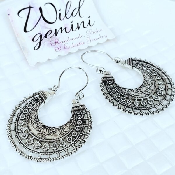 Antique Silver Round Earrings
