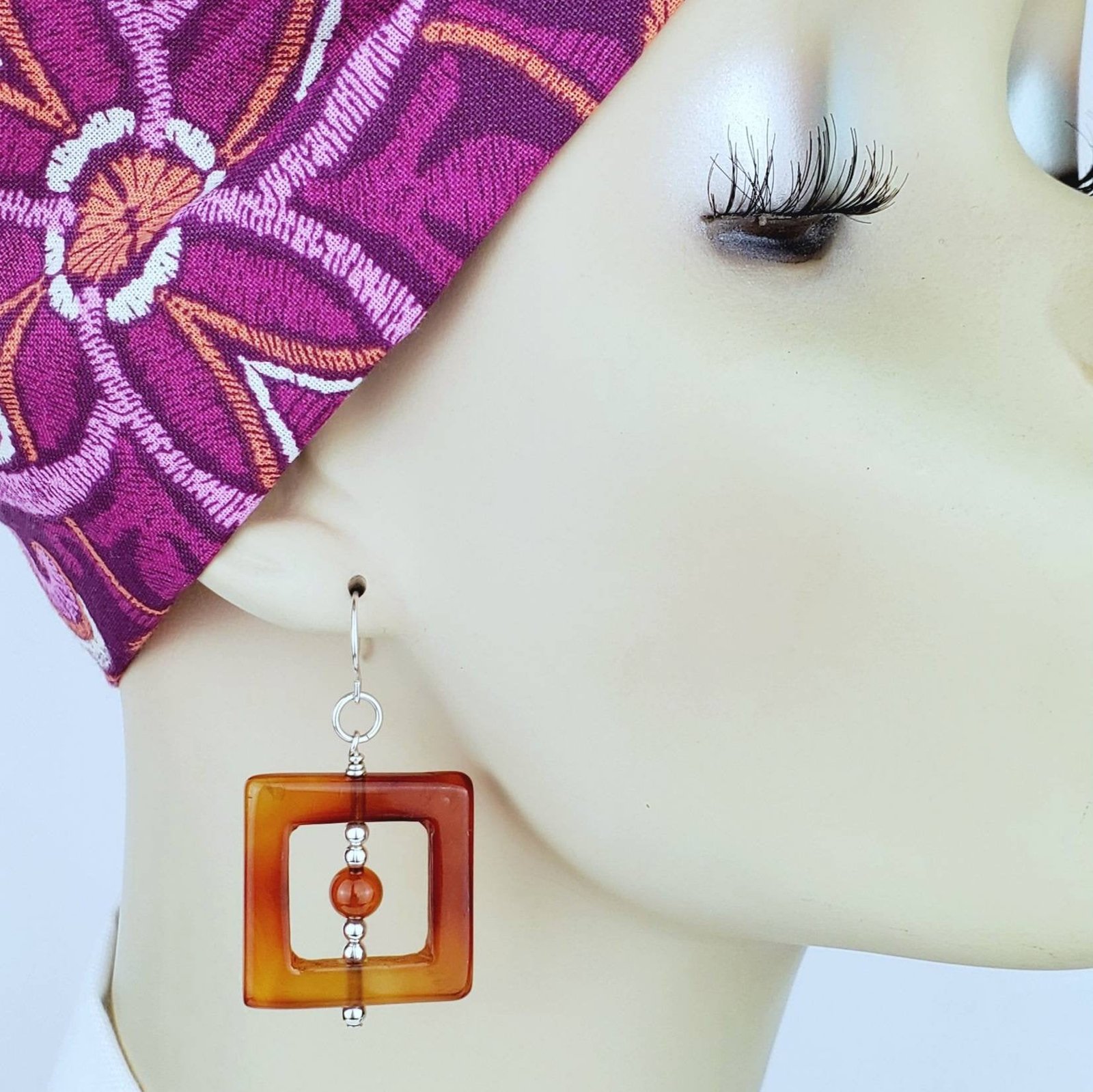 Sterling Silver Square Carnelian Earrings - Image 3