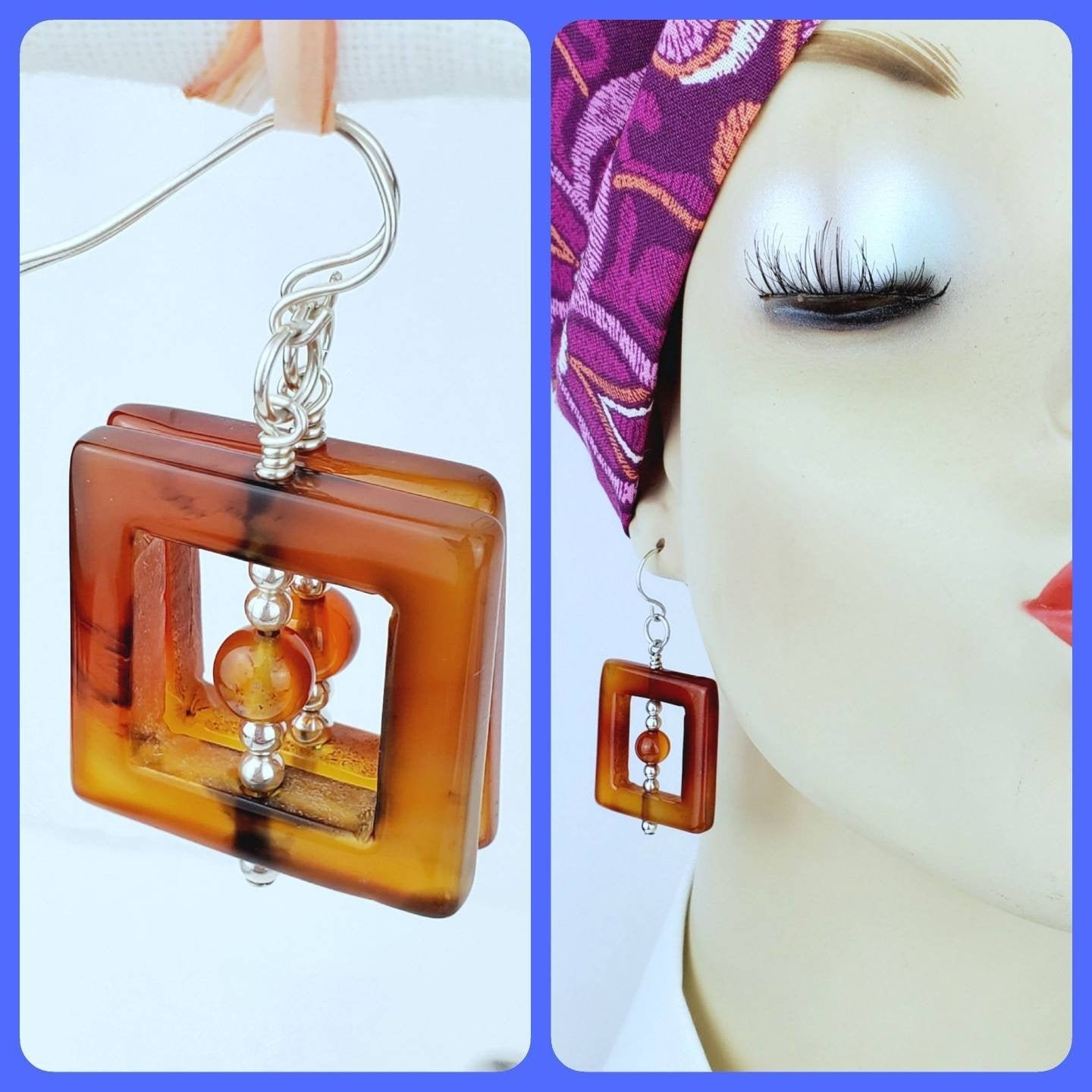Sterling Silver Square Carnelian Earrings - Image 4