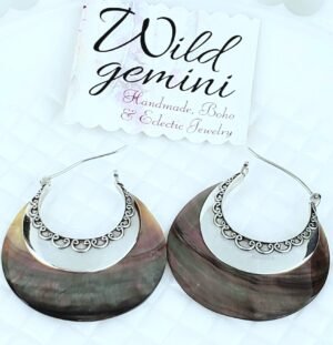 Sterling Silver Mother of Pearl Earrings – Handmade Shell Dangles, 2” Long x 1.5” Wide