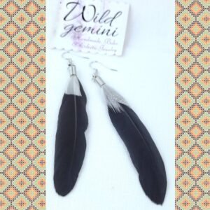 Single Black White Feather Earrings