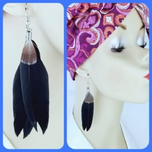 Single Black Brown Feather Earrings