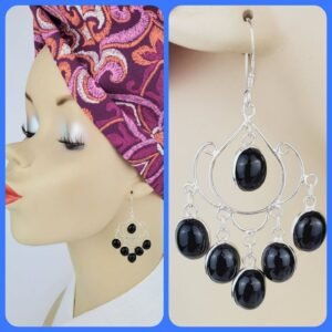 Sterling Silver Black Onyx Earrings โ Handmade .925 Silver Dangles with Oval Onyx Stones, 2.25โ Long Statement Earrings