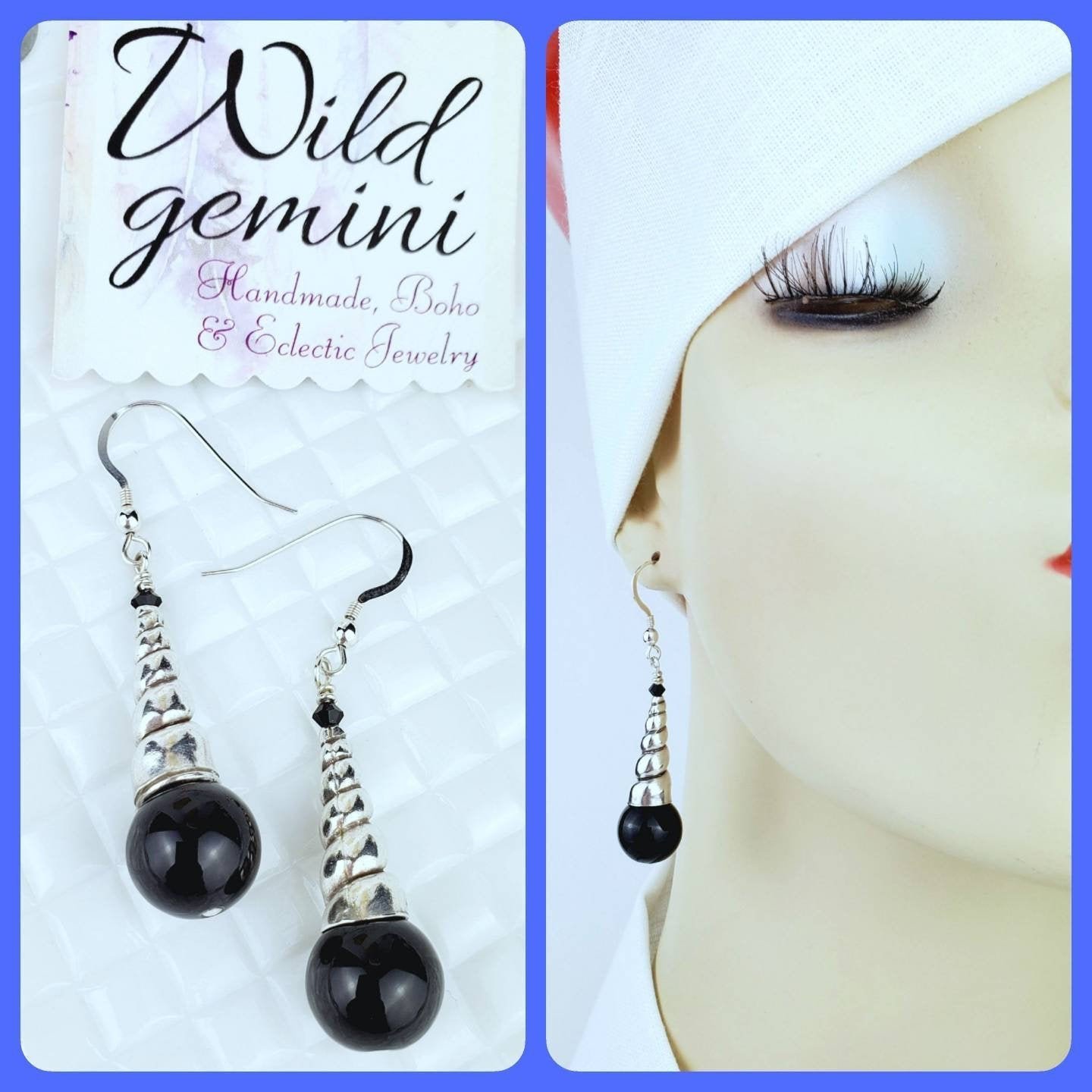 Sterling Silver Cone Onyx Earrings